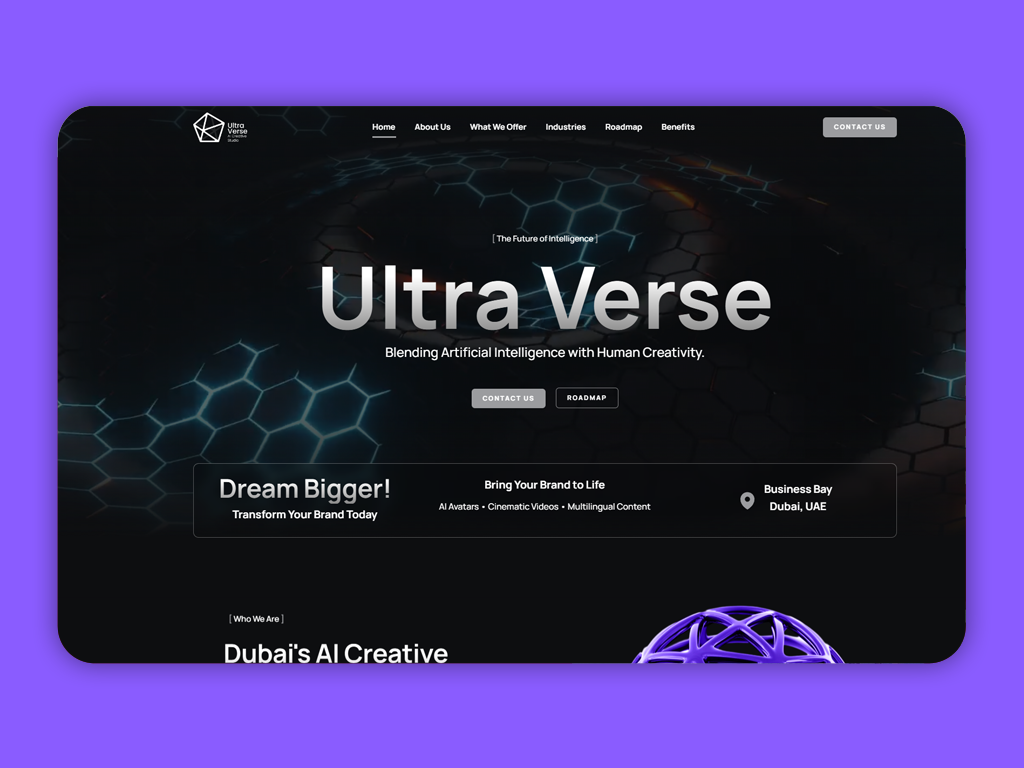 Ultra Verse — بناء هوية وموقع استوديو ذكاء اصطناعي إبداعي في دبي من الصفر